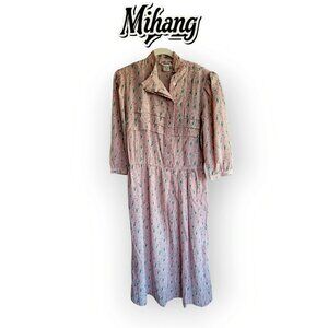 Retro 1980s Green Pink Maxi Dress Mihang Size 8